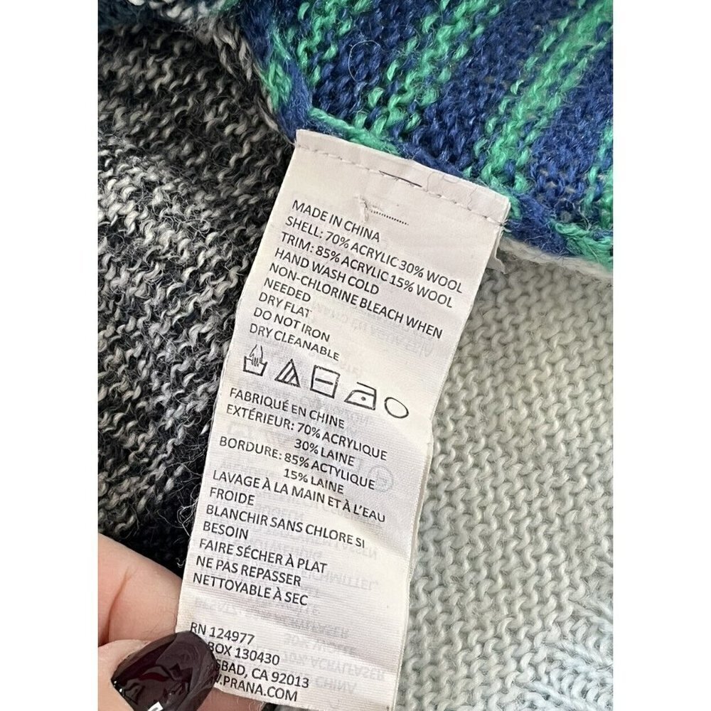 PrAna Woman's Sz XS Seffi Teal Blue Green Wool Blend Striped Pullover Sweater - Picture 6 of 8